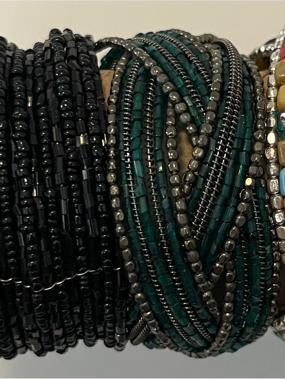 3 pc Beaded Wrap Bracelet - Teal and Black